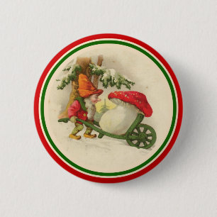 Vintager Weihnachtself mit Pilz Button