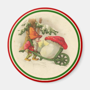 Vintager Weihnachtself mit Pilz Magnet