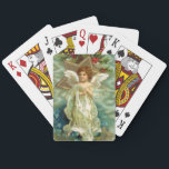 Vintager Weihnachtsengels-Spielkarten Spielkarten<br><div class="desc">Hübscher Weihnachtsengel mit Flügeln,  Stern und Feiertags-Grüntönen.</div>