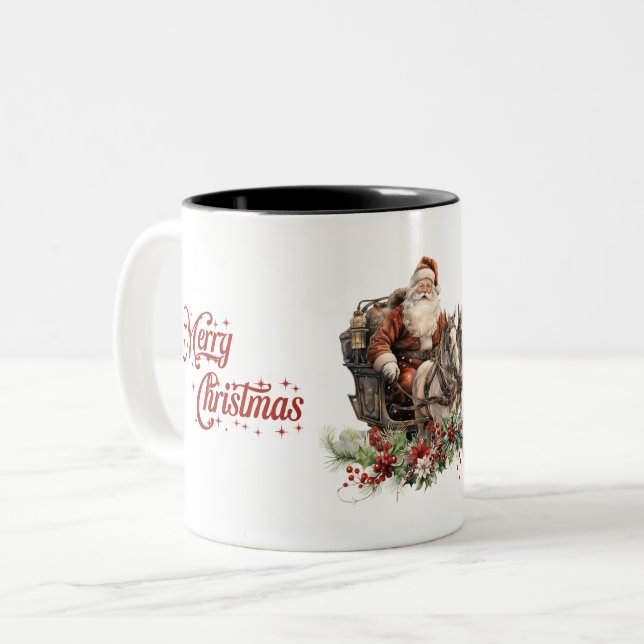 Vintager Weihnachtsfahrer und Weihnachtsgarten Zweifarbige Tasse (Vorderseite Links)
