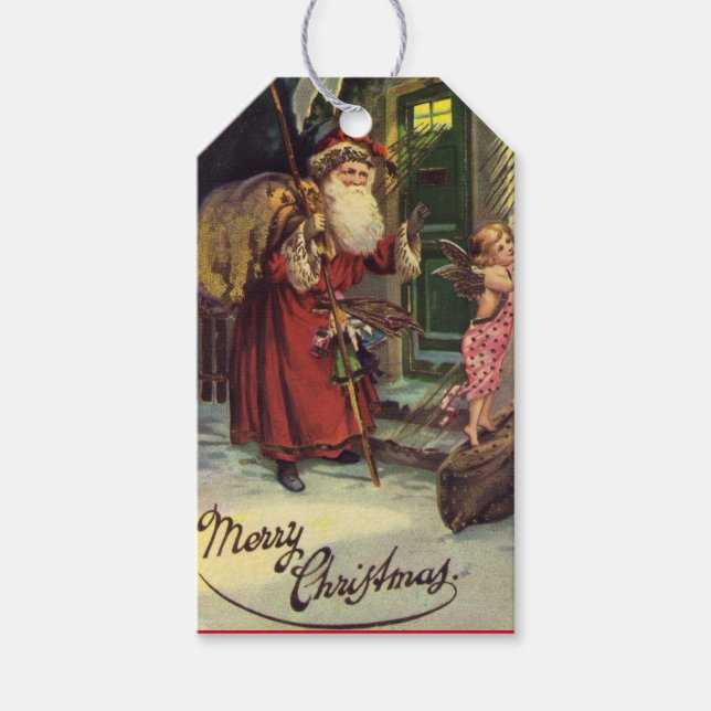 Vintager Weihnachtsfeiertag Geschenkanhänger (Vorderseite)
