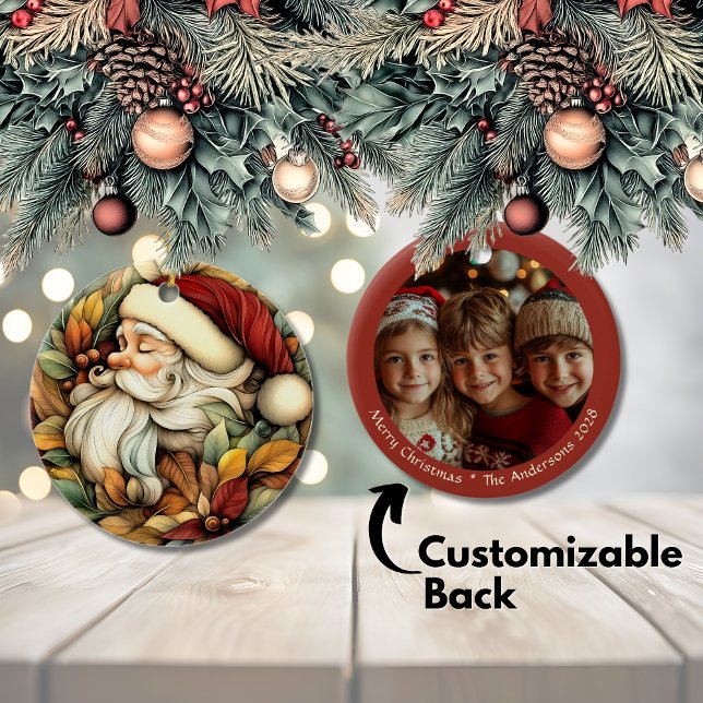 Vintager Weihnachtsfest Keramik Ornament (Customizable Vintage Santa Christmas Ceramic Ornament)