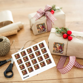 Vintager Weihnachtsfeuer unter goldenem Licht Runder Aufkleber