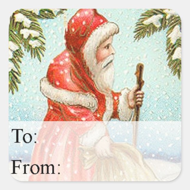 Vintager Weihnachtsgeschenk-Tag Quadratischer Aufkleber (Vorderseite)
