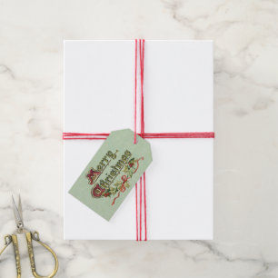 Vintager Weihnachtsgruß mit Stechpalme Geschenkanhänger