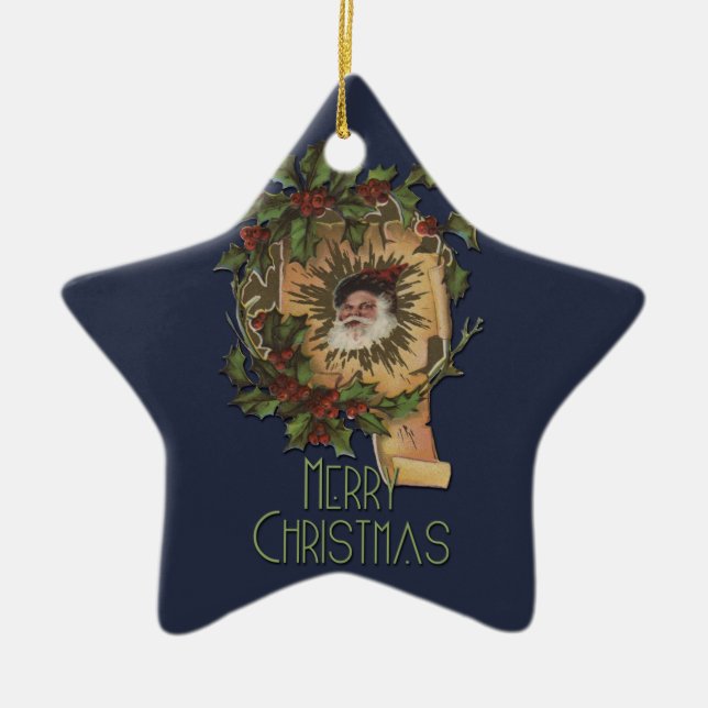 Vintager Weihnachtsjolly Keramikornament (Vorne)