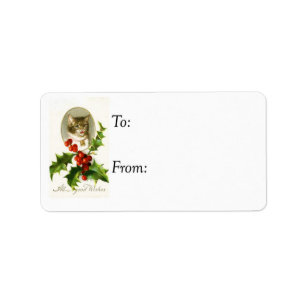 Vintager Weihnachtskitty-Geschenk-Umbau Adressaufkleber