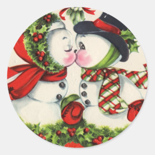 Vintager Weihnachtskuß Runder Aufkleber