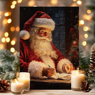Vintager Weihnachtsmann am Schreibtisch Weihnachte Feiertagskarte