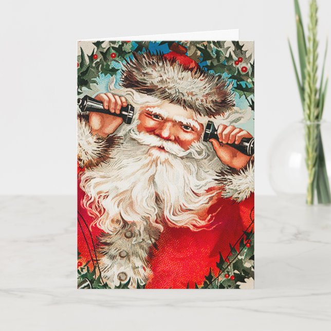 Vintager Weihnachtsmann auf dem Handy Feiertagskarte (Vorderseite)