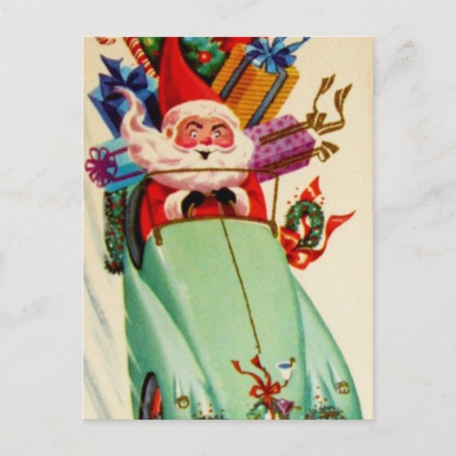 Vintager Weihnachtsmann auf einem Hügel Feiertagspostkarte (Vorderseite)