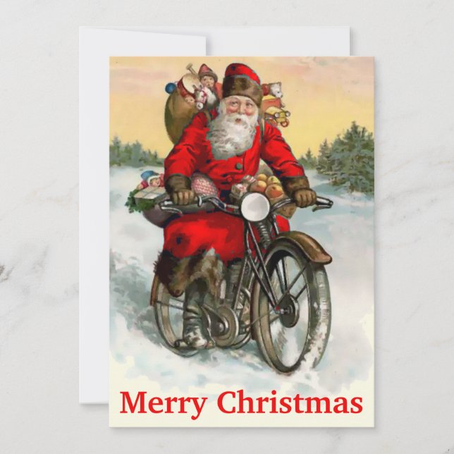 Vintager Weihnachtsmann auf Motorrad Weihnachten (Vorderseite)