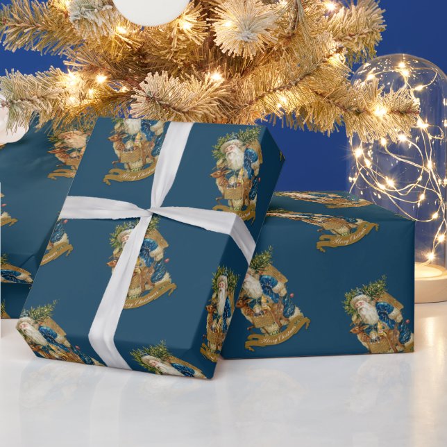 Vintager Weihnachtsmann Deer Classic Geschenkpapier (Feiertage)