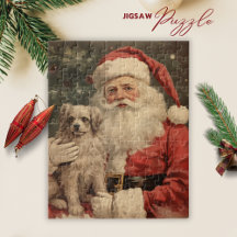 Vintager Weihnachtsmann Dog Weihnachts-Jigsaw-Puzz