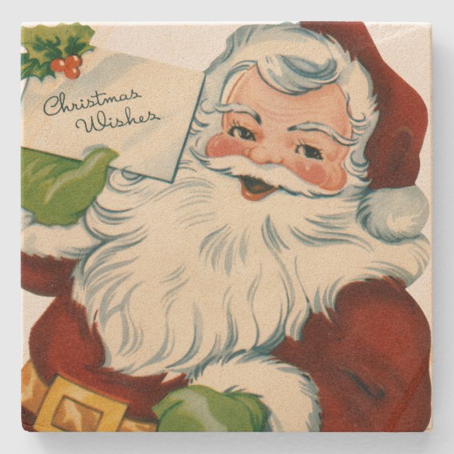 Vintager Weihnachtsmann erfüllt Weihnachtswünsche Steinuntersetzer (Vorderseite)
