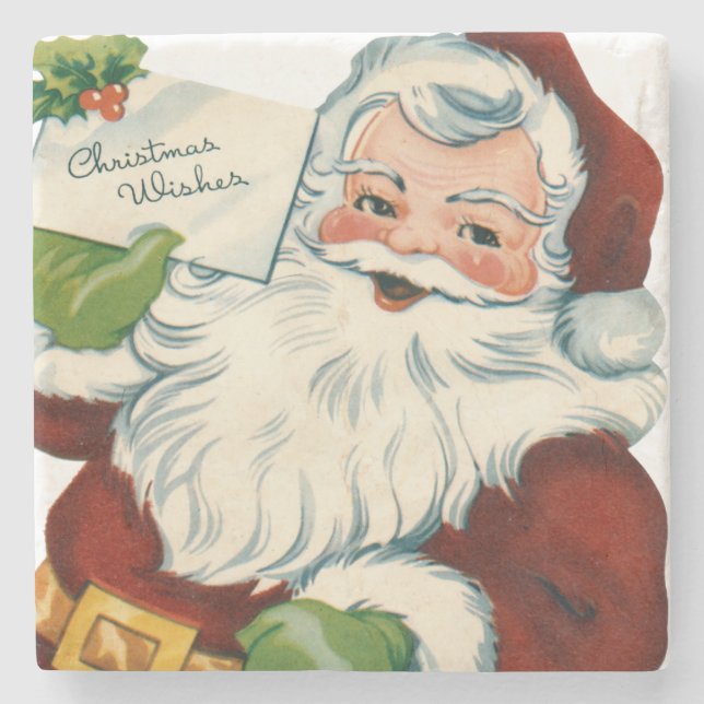Vintager Weihnachtsmann erfüllt Weihnachtswünsche Steinuntersetzer (Vorderseite)