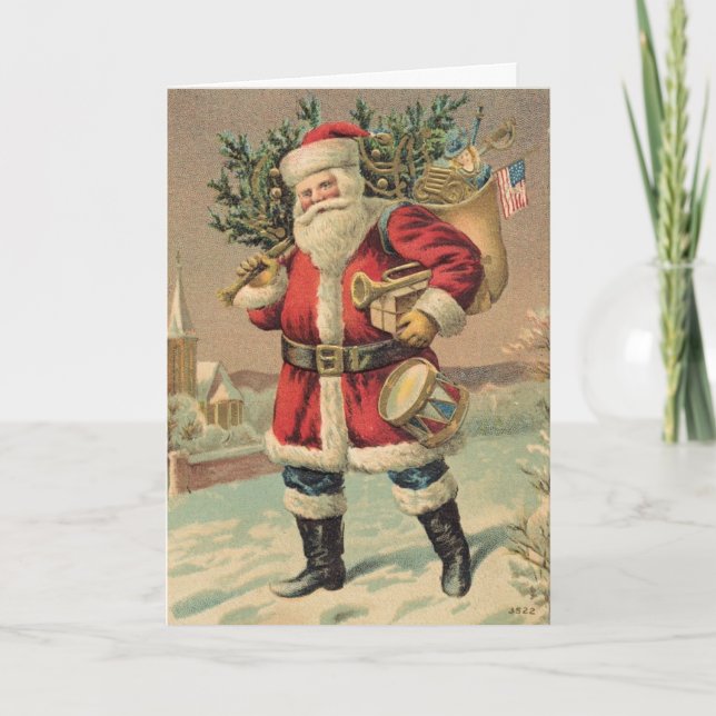 Vintager Weihnachtsmann Feiertagskarte (Vorderseite)