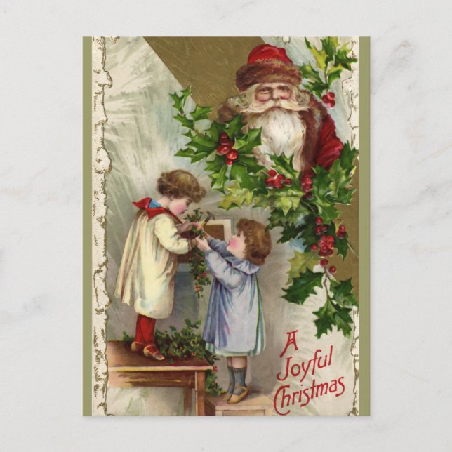 Vintager Weihnachtsmann Feiertagspostkarte (Vorderseite)