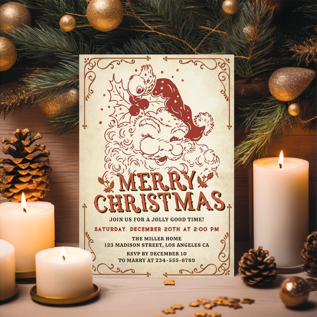 Vintager Weihnachtsmann Frohe Weihnachten Party Einladung (Von Creator hochgeladen)