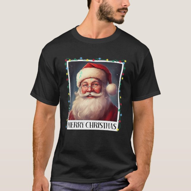 Vintager Weihnachtsmann frohe Weihnachtsbeleuchtun T-Shirt (Vorderseite)