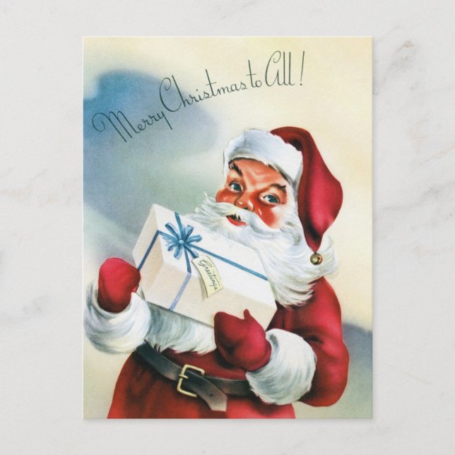 Vintager Weihnachtsmann frohe Weihnachtsgrüße Postkarte (Vorderseite)