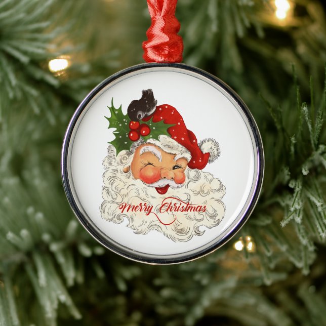 Vintager Weihnachtsmann Frohe Weihnachtsretro Ornament Aus Metall (Baum)