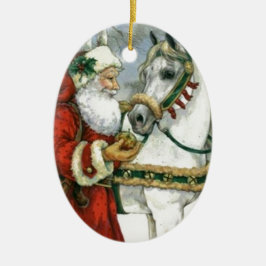 Vintager Weihnachtsmann Füttre sein Weiße Pferd Keramikornament