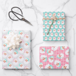 Vintager Weihnachtsmann gegenüber Pastelfarben Wei Geschenkpapier Set