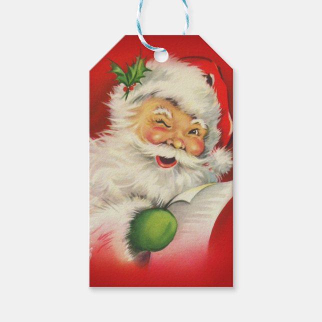 Vintager Weihnachtsmann Geschenkanhänger (Vorderseite)