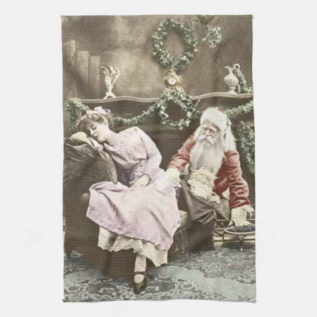Vintager Weihnachtsmann Geschirrtuch (Vertikal)