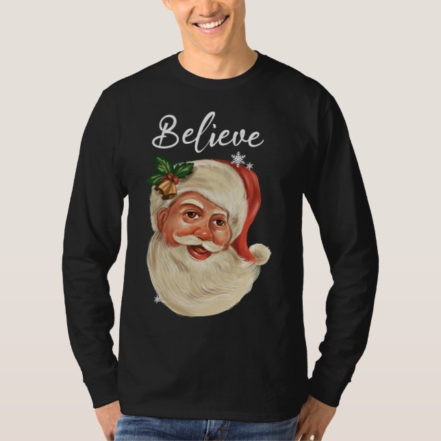 Vintager Weihnachtsmann-Gesicht glaubt Weihnachtsf T-Shirt (Vorderseite)