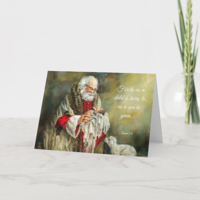Vintager Weihnachtsmann Holly Jesus Feiertagskarte (Vorderseite)