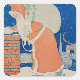 Vintager Weihnachtsmann im Chimney-Urlaub Quadratischer Aufkleber