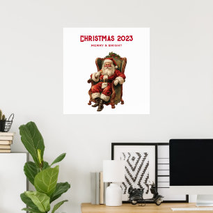 Vintager Weihnachtsmann in einem gemütlichen Stuhl Poster