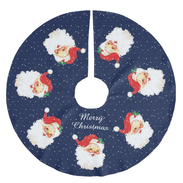 Vintager Weihnachtsmann in Navy Blue Polyester Weihnachtsbaumdecke (Vorderseite)