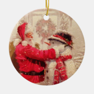 Vintager Weihnachtsmann Keramik Ornament