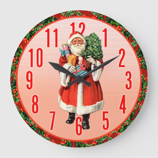 Vintager Weihnachtsmann Kunstmuseum Große Wanduhr (Vorderseite)