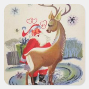 Vintager Weihnachtsmann Lieben sein Rentier Quadratischer Aufkleber