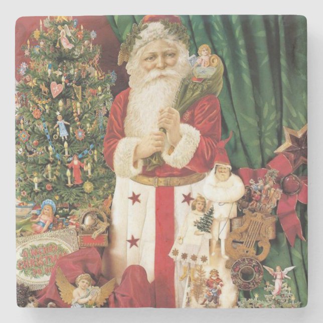 Vintager Weihnachtsmann liefert zu Weihnachten Steinuntersetzer (Vorderseite)