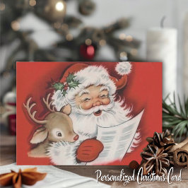 Vintager Weihnachtsmann mit Baby Rudolf Custom Chr Feiertagskarte