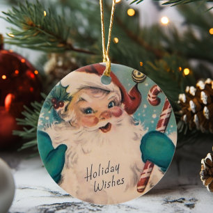Vintager Weihnachtsmann mit Candy Cane Retro Weihn Keramik Ornament