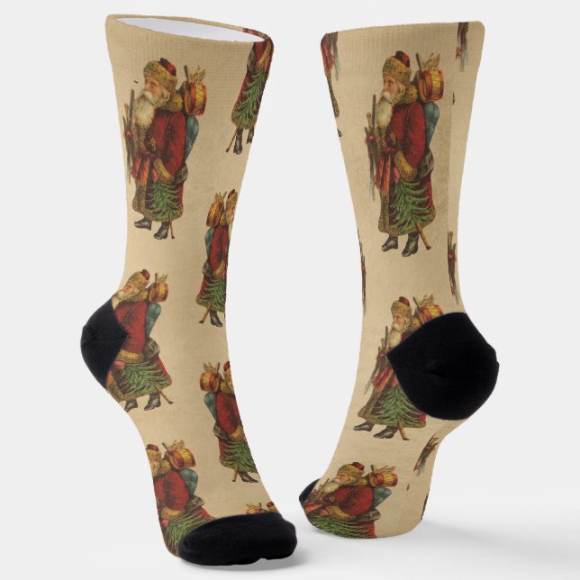 Vintager Weihnachtsmann mit Christbaum Socken (Gewinkelt)