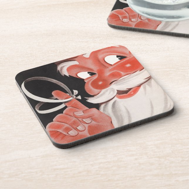 Vintager Weihnachtsmann mit Erinnerung-String auf  Getränkeuntersetzer (Linke Seite)