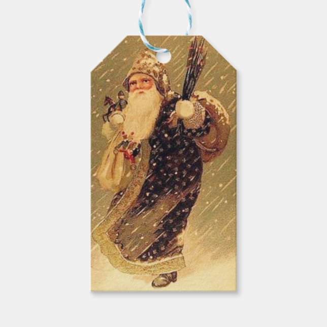 Vintager Weihnachtsmann mit Geschenken Geschenkanhänger (Vorderseite)
