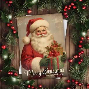 Vintager Weihnachtsmann mit Geschenken Personalisi Feiertagskarte