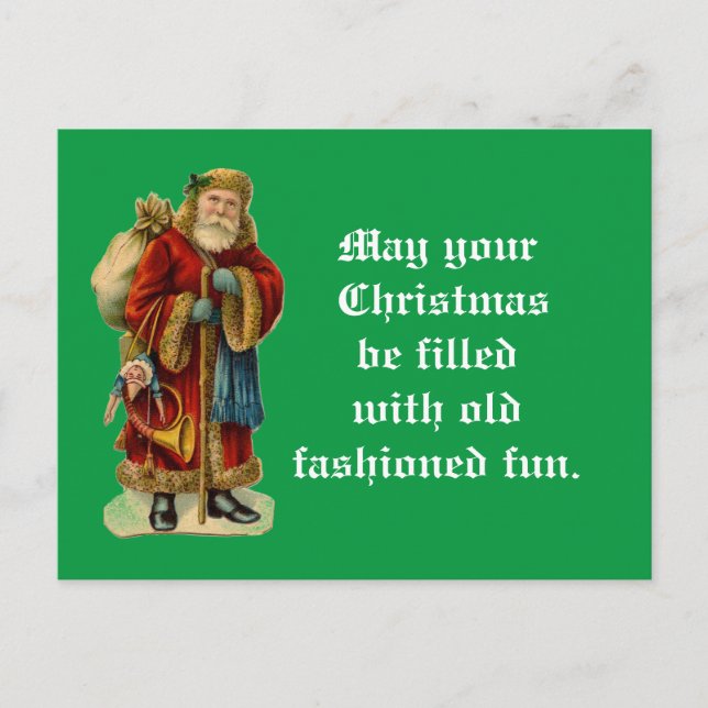 Vintager Weihnachtsmann mit Geschenken Postkarte (Vorderseite)