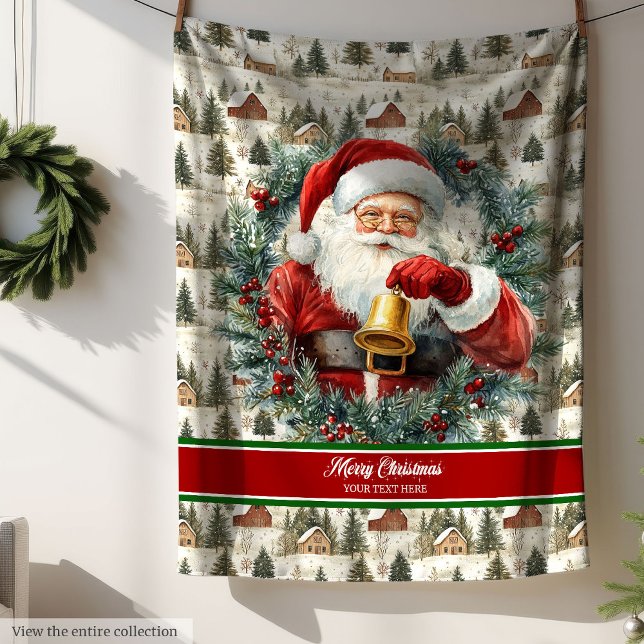 Vintager Weihnachtsmann mit Individuelle Name Fleecedecke (Vintage Santa Claus Blanket with Custom Name)