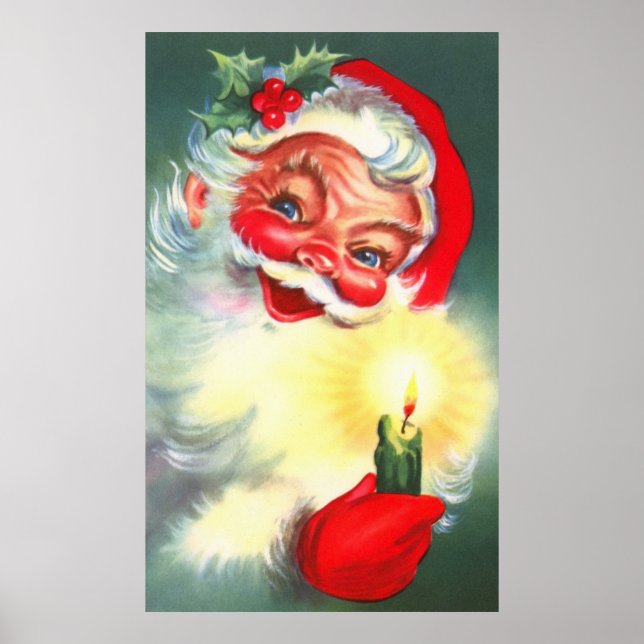Vintager Weihnachtsmann mit Kerze Poster (Vorne)