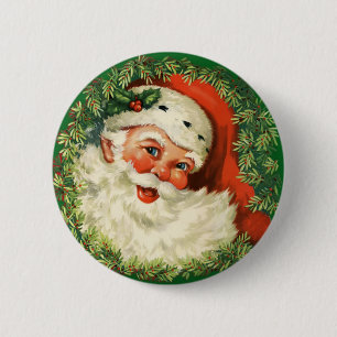 Vintager Weihnachtsmann mit Kiefernwald Button
