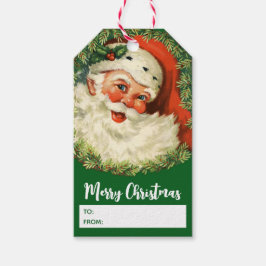 Vintager Weihnachtsmann mit Kiefernwald Geschenkanhänger
